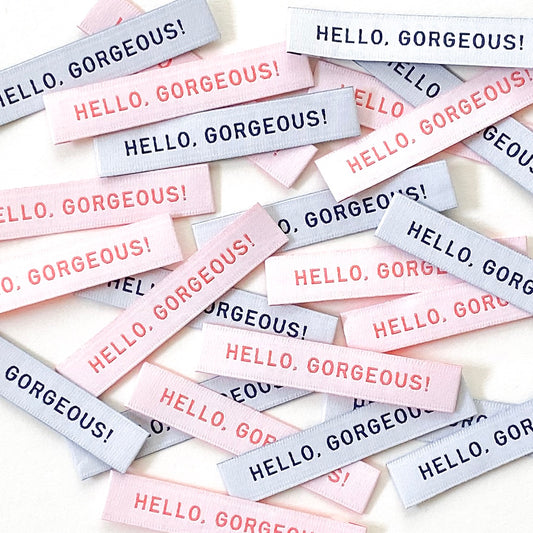 'Hello Gorgeous' woven labels 8 pack