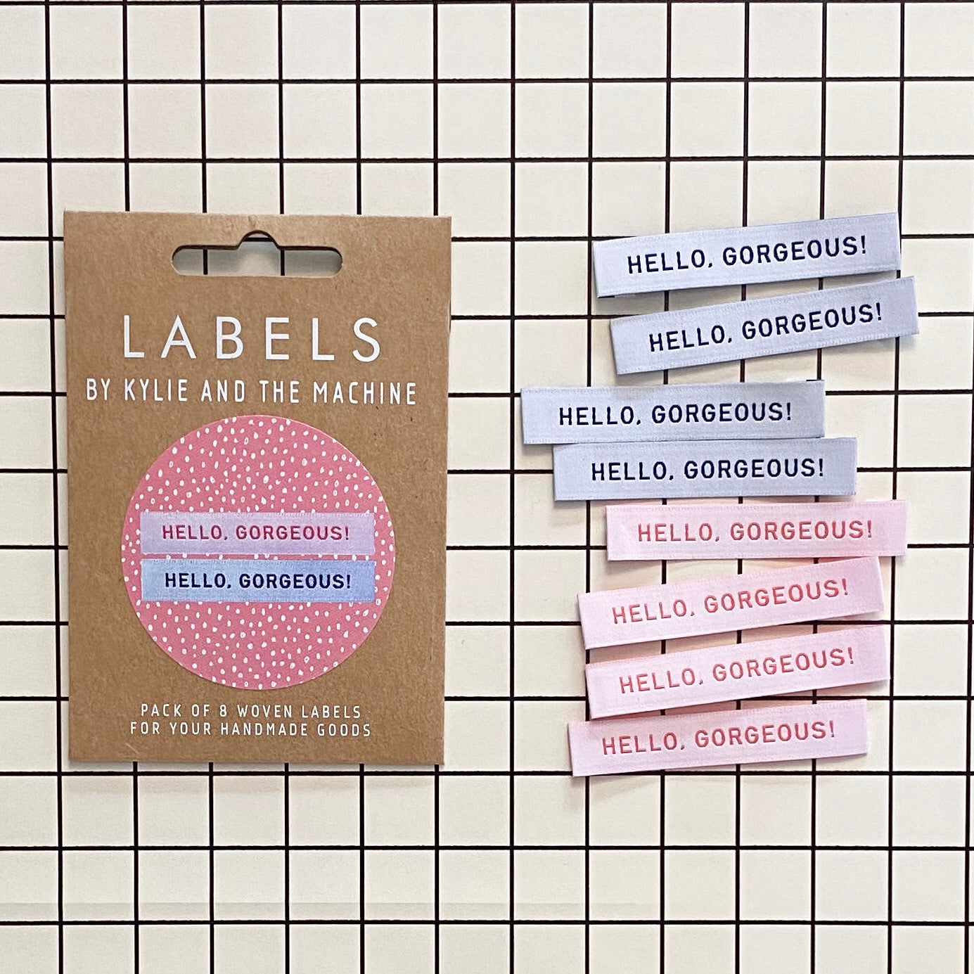 'Hello Gorgeous' woven labels 8 pack