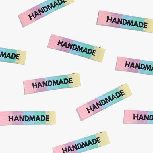 'HANDMADE' rainbow woven labels 10 pack